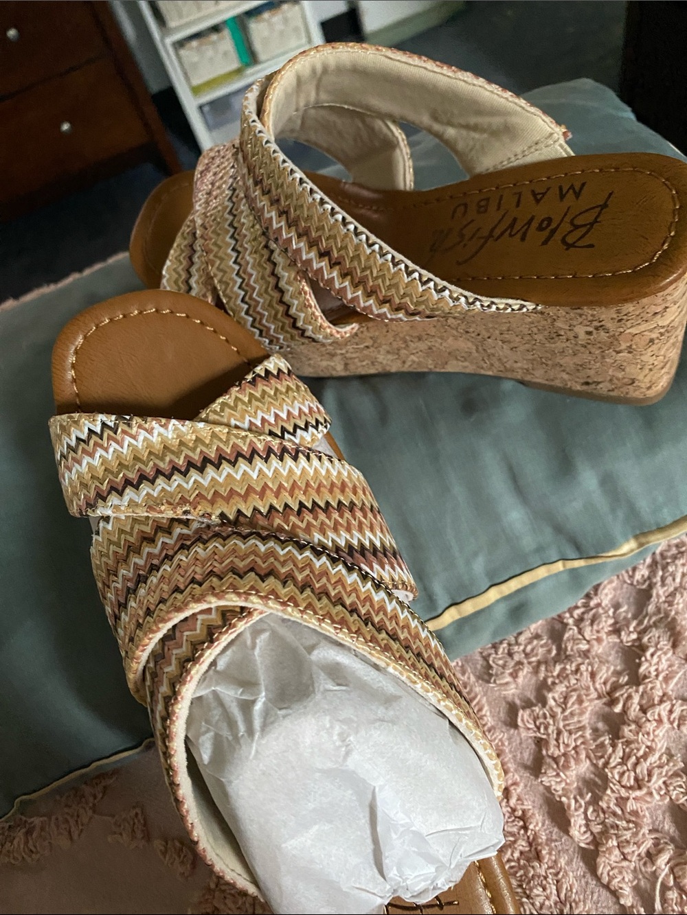 Blowfish Woven Zigzag Tan & Multicolor Crisscross Slides - Picture 6 of 9